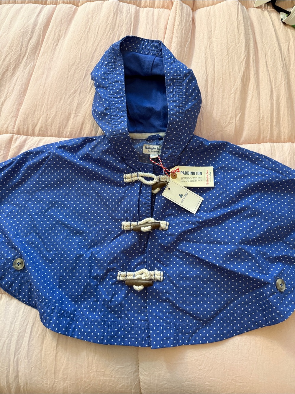 GAP Blue Polka Dot Hooded Cape with Toggle Closures